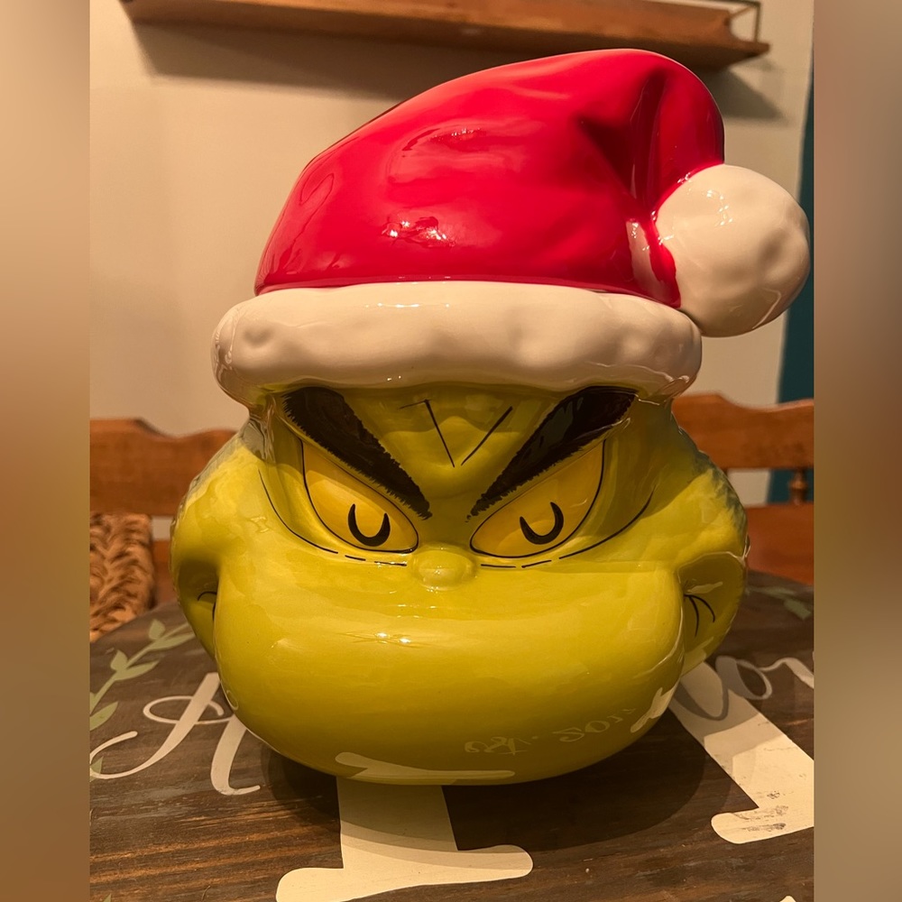 The Grinch Santa Hat Cookie Jar